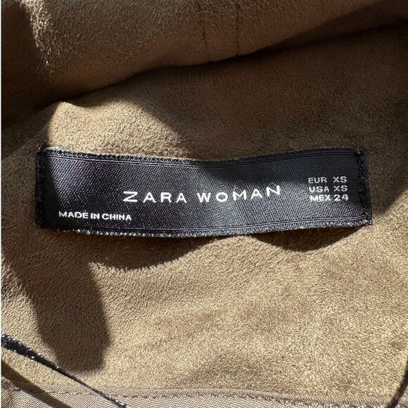 Zara Olive Green & Black Suede Long Sleeve Side Zip Cowel Neck Jacket XS - Picture 8 of 13